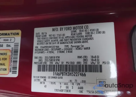 2017 Ford Mustang Ecoboost из США, поврежденный, VIN 1FA6P8TH3H5227466